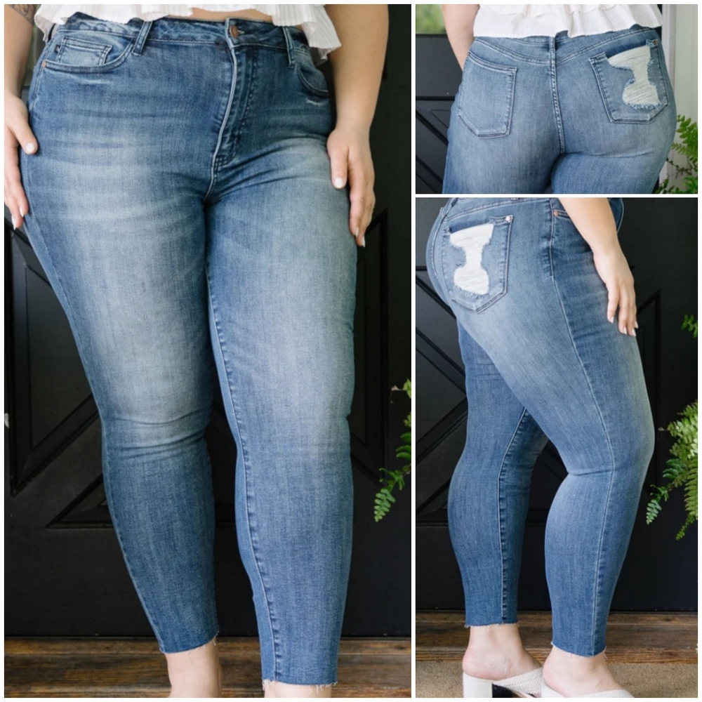 Judy Blue Women's Chase High Rise Raw Hem Skinny Jeans Sz 14W